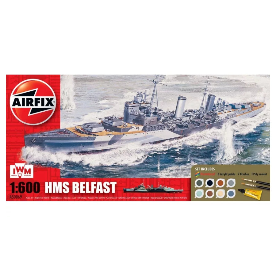 Airfix 1/600 HMS Belfast Cruiser Scaled Plastic Model Kit Medium Starter Set