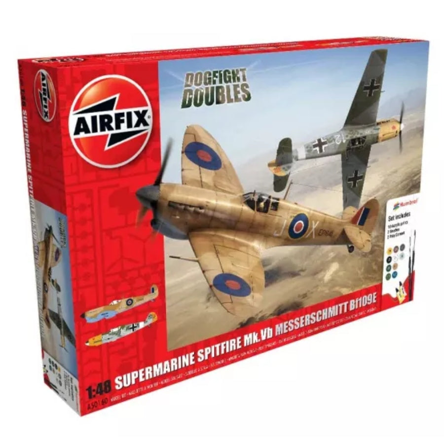 Airfix 1/48 Supermarine Spitfire Mk.VB Messerschmitt BF109E Dogfight Double Fighters Scaled Plastic Model Kit Gift Set