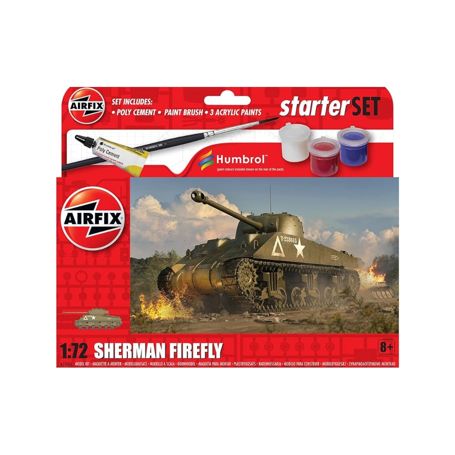 Airfix 1/72 Sherman Firefly Tank Scaled Plastic Model Kit Small Starter Set