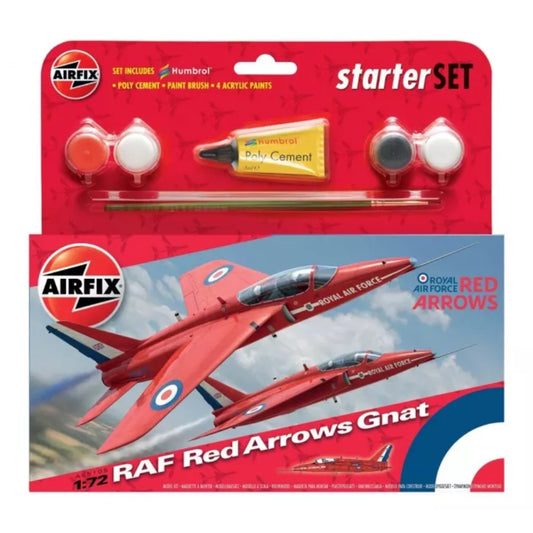 Airfix 1/72 Red Arrow Gnat Fighter Scaled Plastic Model Kit Small Starter Set