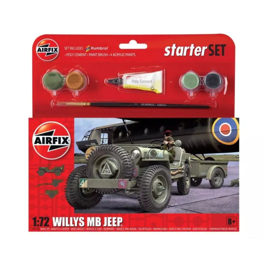 Airfix 1/72 Jeep Mb Scaled Plastic Model Kit Small Starter Set