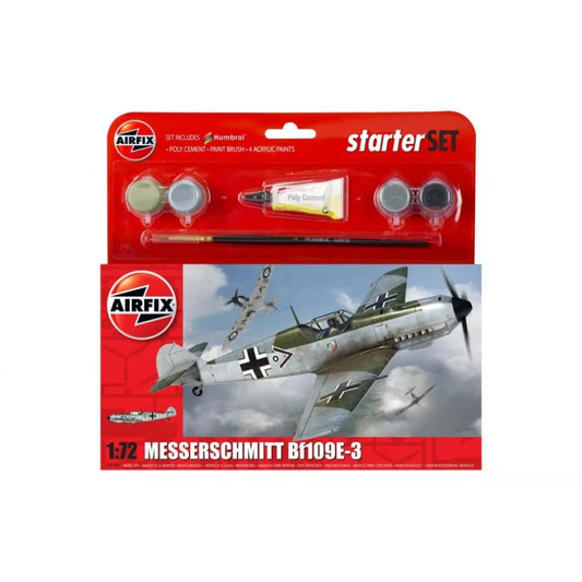 Airfix 1/72 Messerschmitt Bf 109E Fighter Scaled Plastic Model Kit Small Starter Set