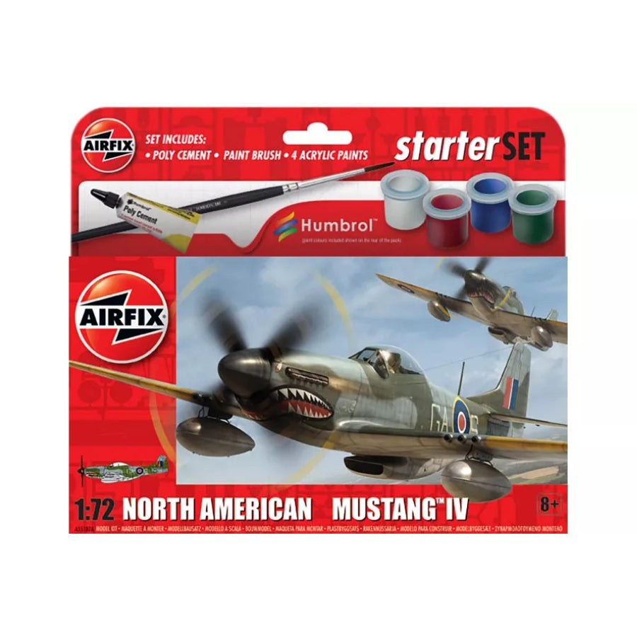 Airfix 1/72 North American P-51D Mustang IV Fighter Scaled Plastic Model Kit Gift Set