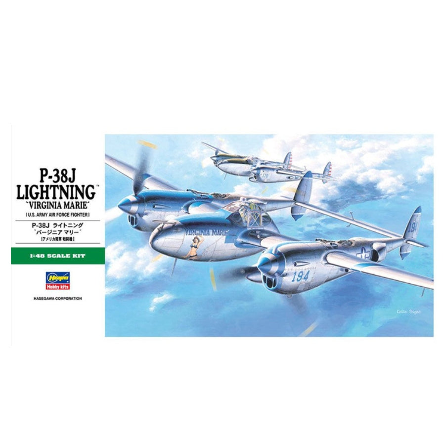 Hasegawa 1/48 P-38J Lightning 'Virginia Marie' (U.S. Army Air Force Fighter) Plastic Model