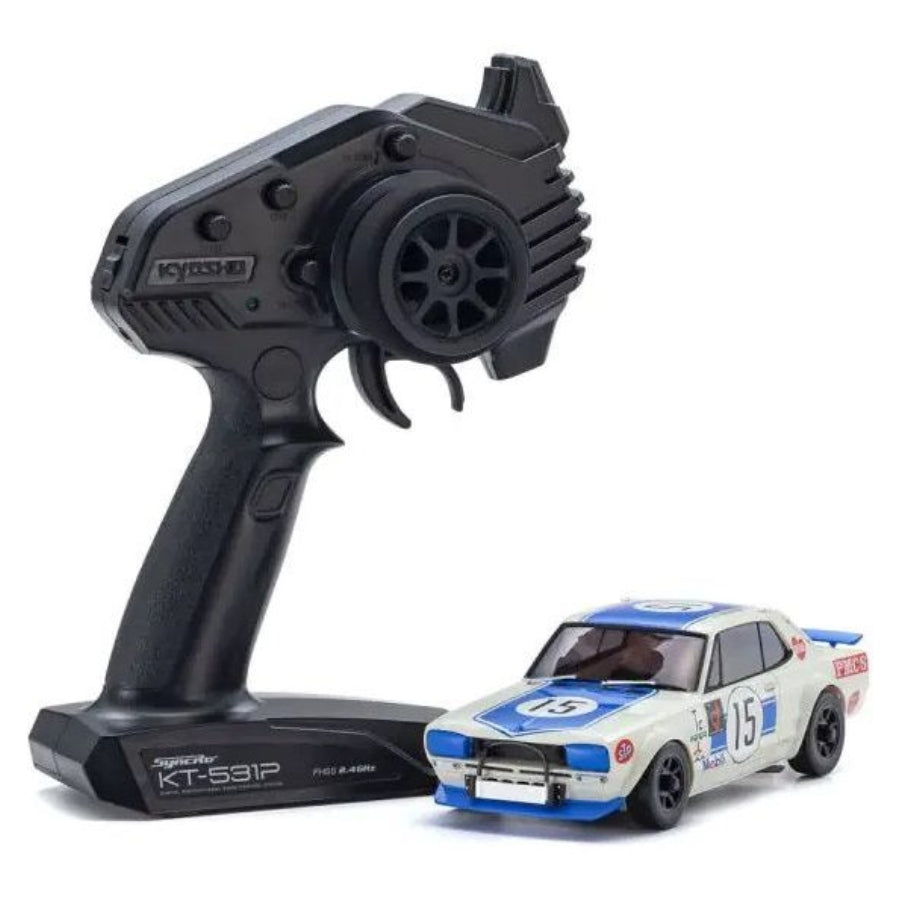 Kyosho 32643BL MINI-Z 1972 Nissan Skyline GT-R AWD MA-020 Readyset (KPGC10) Racing RC Car No. 15 Blue