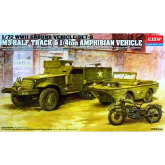 Academy 1/72 U.S. M3 Half Track & 1/4ton Amphibian Vehicle Scaled Plastic Model Kit